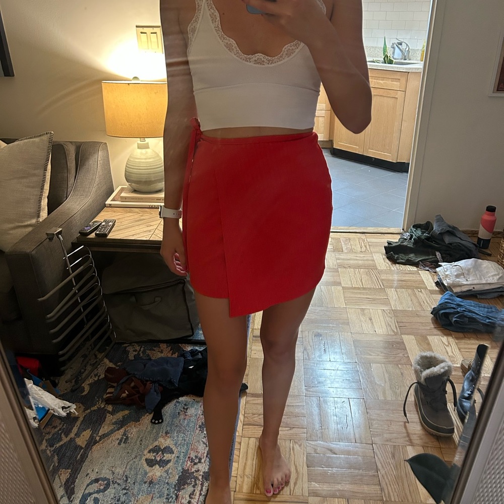 Revolve red tie skirt